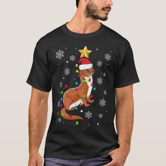 Weasel Lighting Xmas Tree Matching Weasel Christma T-Shirt (Front)