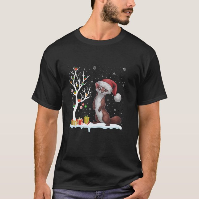 Weasel Santa Hat Festive Tree Light Christmas Paja T-Shirt (Front)