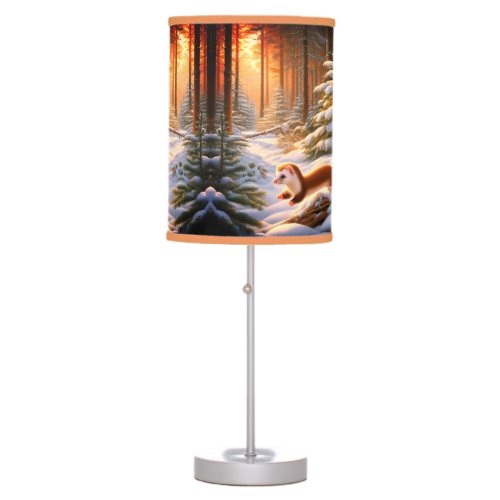 Weasel Snow Trees Table Lamp
