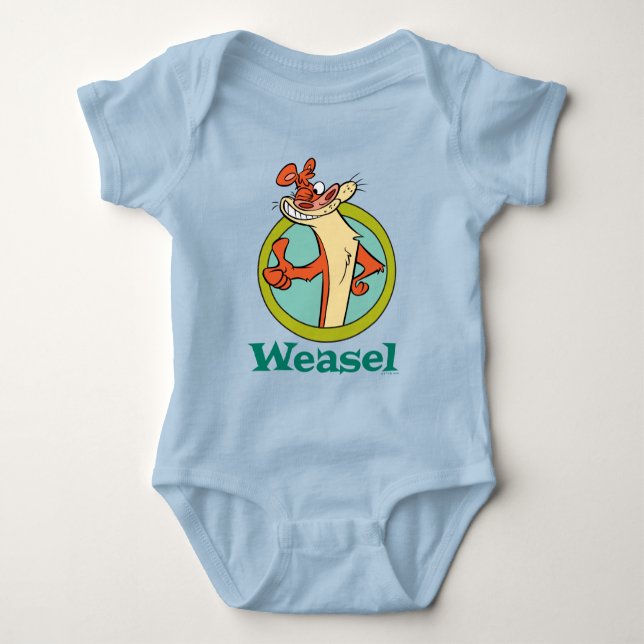 Weasel Thumbs Up Character Graphic Baby Bodysuit (Front)