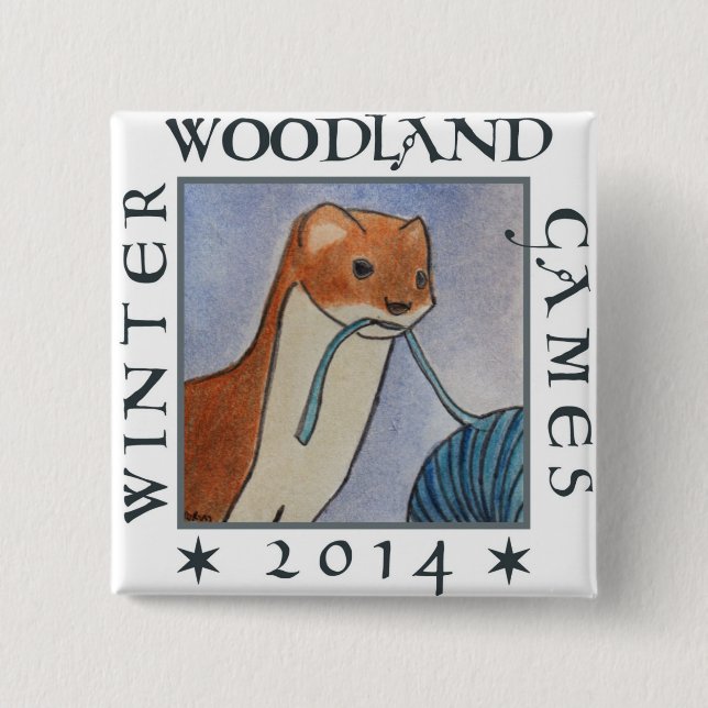 weasel winter woodland games 2014 pinback button (Front)
