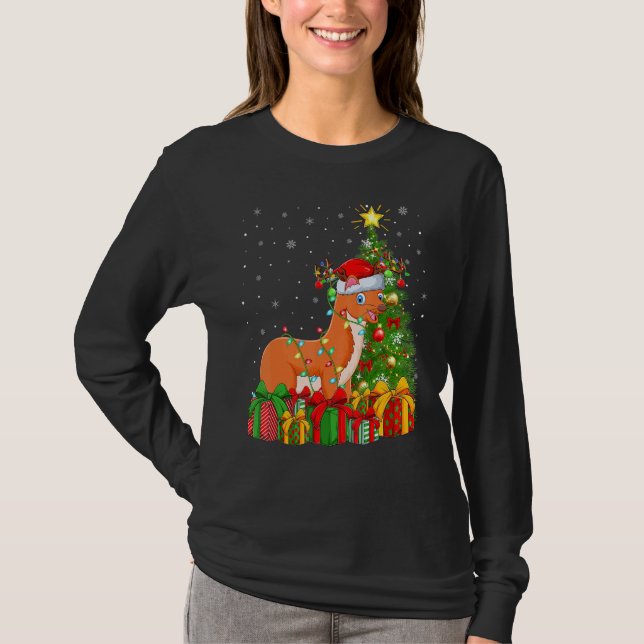 Weasel   Xmas Holiday Santa Weasel Christmas Tree T-Shirt (Front)