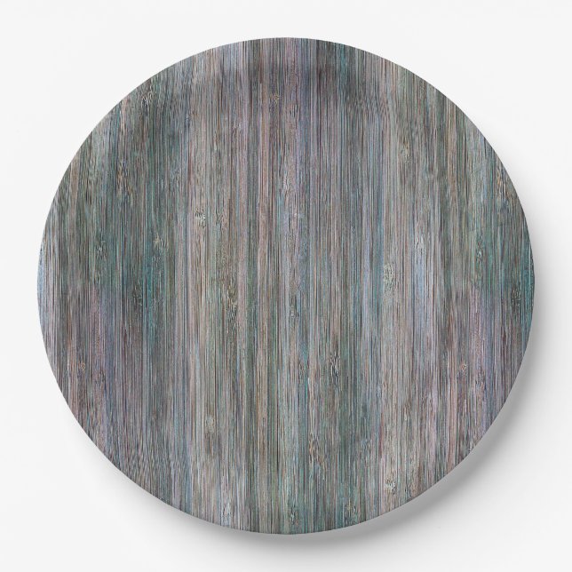 Weather-beaten Bamboo Wood Grain Look Paper Plates (Front)