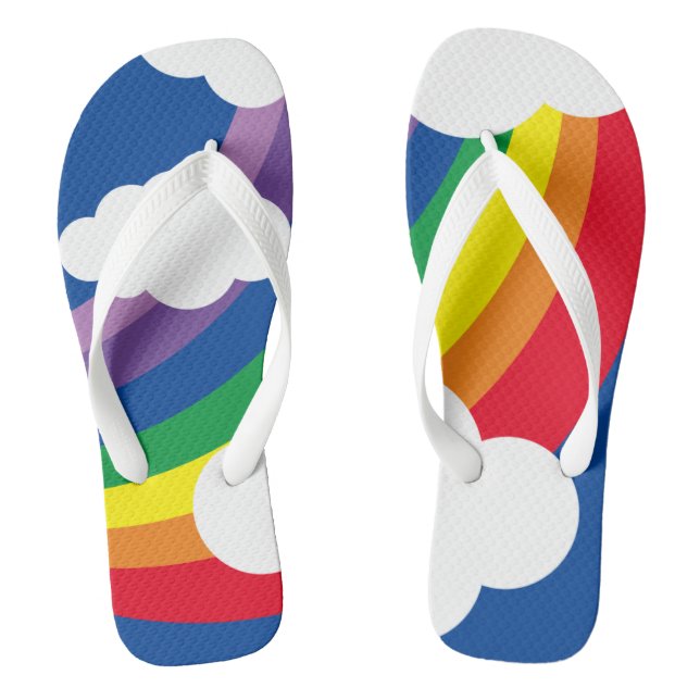 Weather Cloud, Raindrops & Rainbow Flip Flops (Footbed)