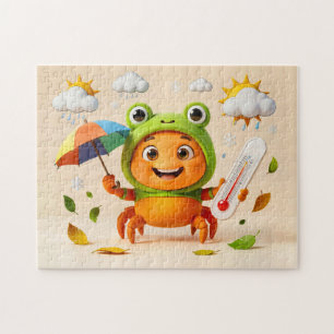 Weather Crab Measuring Climate With Rainbow Umbrel Jigsaw Puzzle