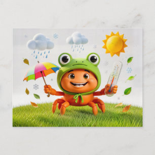 Weather Crab Measuring Climate With Rainbow Umbrel Postcard