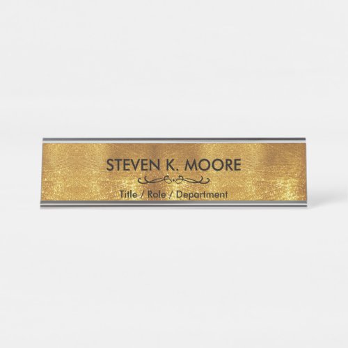 Weathered Antique Brass Gold  Blk Custom Desk Name Plate
