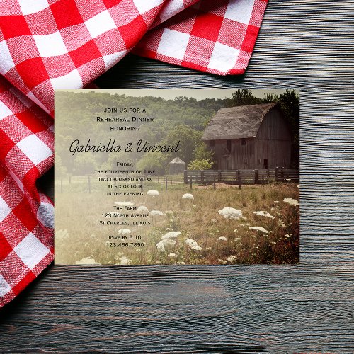 Weathered Barn Country Wedding Rehearsal Dinner Invitation