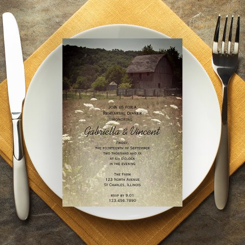 Weathered Barn Country Wedding Rehearsal Dinner Invitation