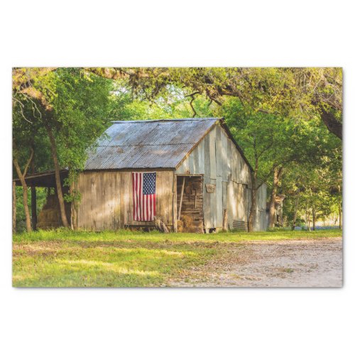 Weathered Barn with an American Flag Tissue Paper