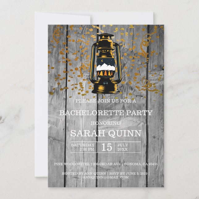 Weathered Barn Wood & Lantern Bachelorette Party Invitation (Front)