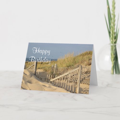 Weathered beach fence and path thru the sand dune card