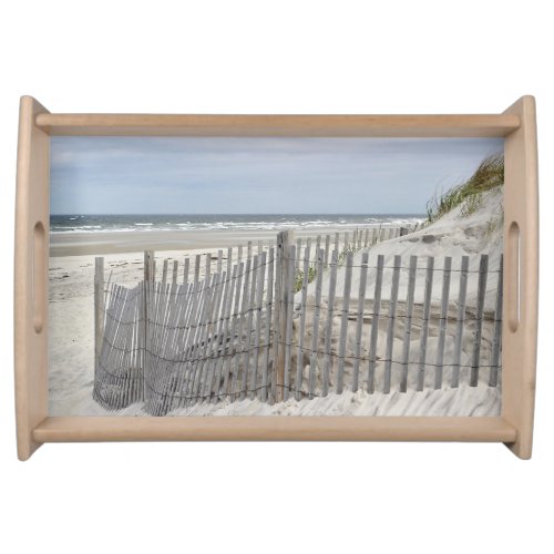 Weathered beach fence and sand dune serving tray