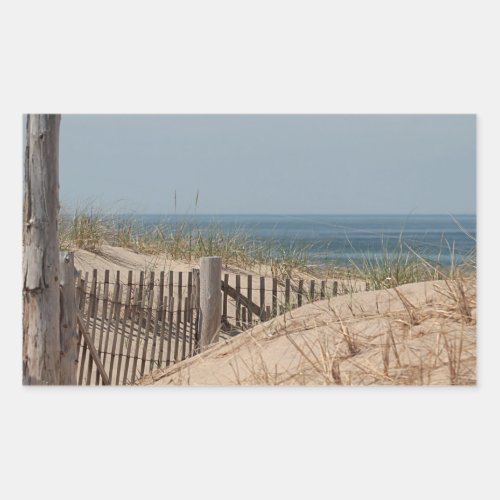 Weathered beach fence in the dunes rectangular sticker