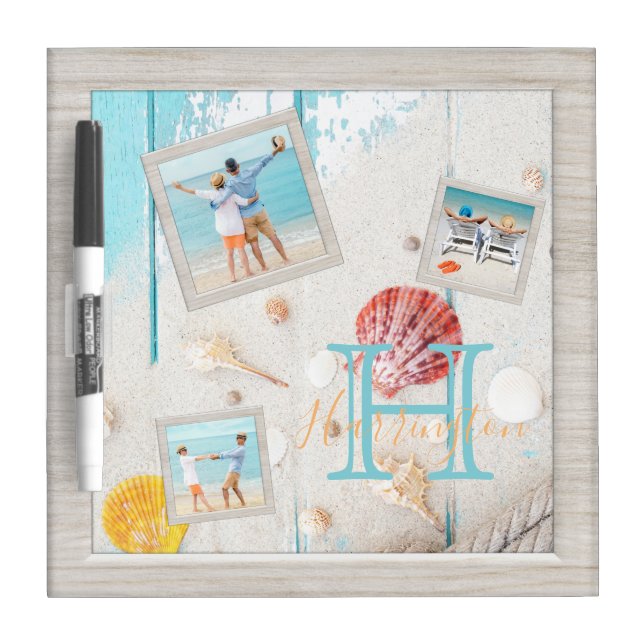 Weathered Beach Photo Monogram Dry Erase Board (Front)