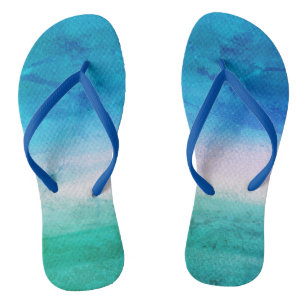 Weathered Beachy Blue Green Ocean Flip Flops