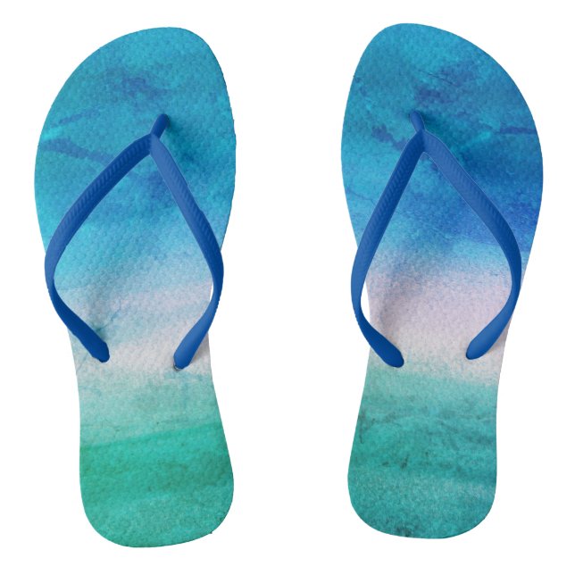 Weathered Beachy Blue Green Ocean Flip Flops (Footbed)