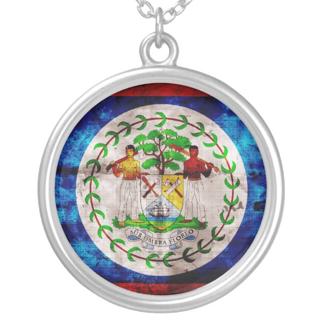 Weathered Belize Flag Silver Plated Necklace (Front)