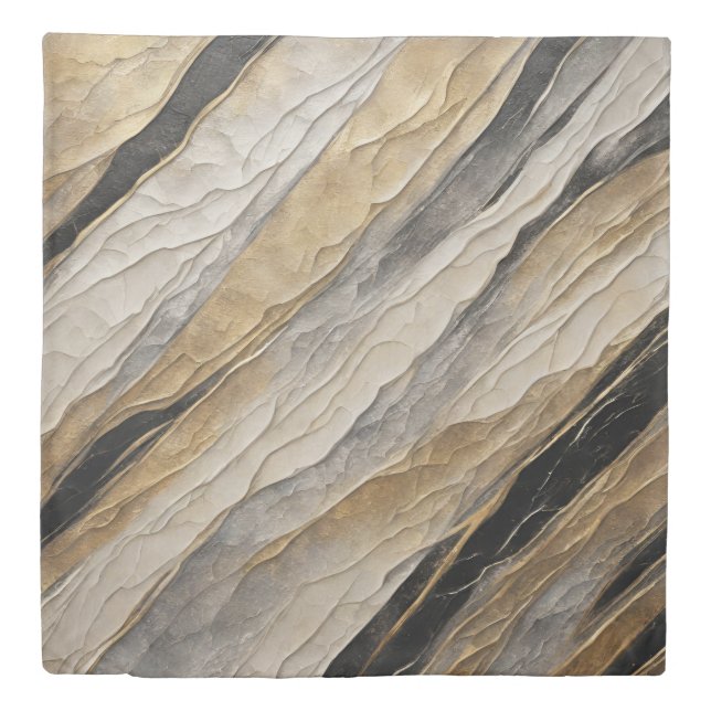 Weathered Black and Gold Stripe Duvet Cover (Front)