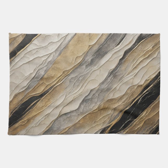 Weathered Black and Gold Stripe Kitchen Towel (Horizontal)