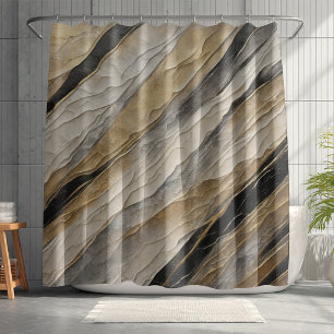 Weathered Black and Gold Stripe Shower Curtain