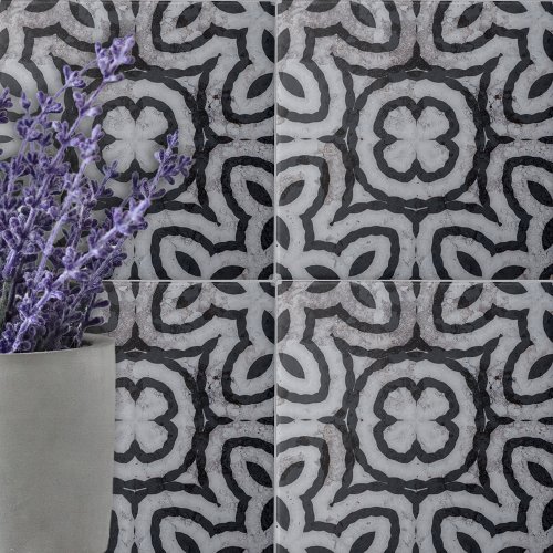 Weathered Black White Gray Marble_Look Geometric  Ceramic Tile