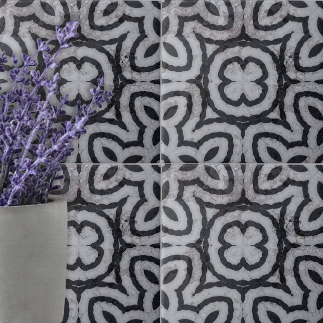 Weathered Black White Gray Marble-Look Geometric  Ceramic Tile (Creator Uploaded)