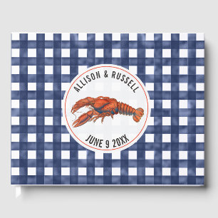 Weathered Blue Gingham Lobster Coastal Wedding Guest Book