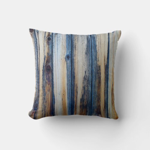 Weathered Blue Grey Fence Throw Pillow