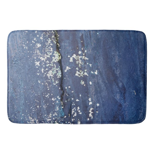 Weathered Blue Paint Abstract Bath Mat (Front)