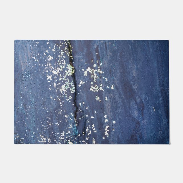 Weathered Blue Paint Abstract Doormat (Front)