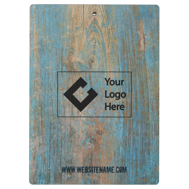 Weathered Blue Vintage Rustic Wood Customized Logo Clipboard (Back)