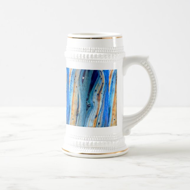 weathered blue wood boards beer stein (Right)