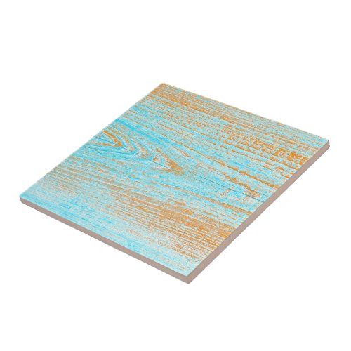 Weathered Board In Blue And Orange  Ceramic Tile
