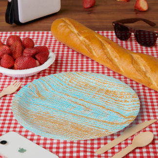 Weathered Board In Blue And Orange Paper Plates