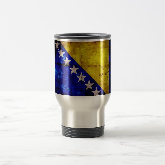 Weathered Bosnia Flag Travel Mug (Center)