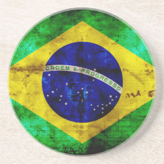 Weathered Brazil Flag Drink Coaster