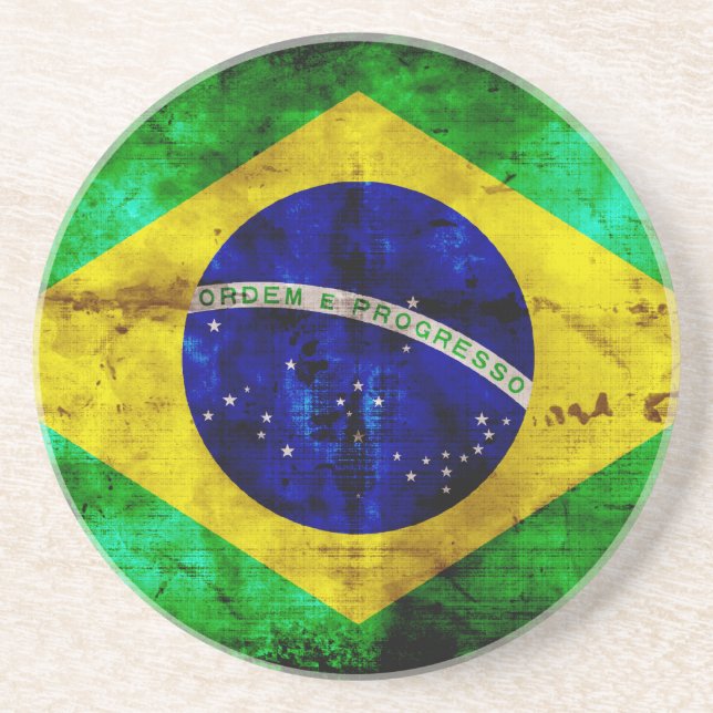 Weathered Brazil Flag Drink Coaster (Front)