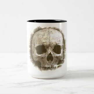 Weathered Burlap Skull Gothic Black Rim Mug