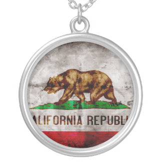 Weathered California Flag Silver Plated Necklace