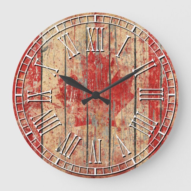 Weathered Canadian Flag Large Clock (Front)
