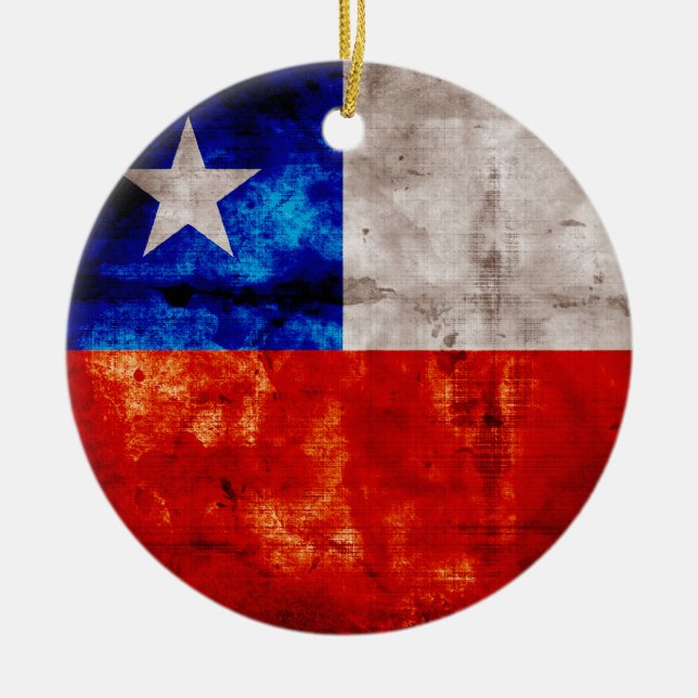 Weathered Chile Flag Ceramic Ornament (Front)