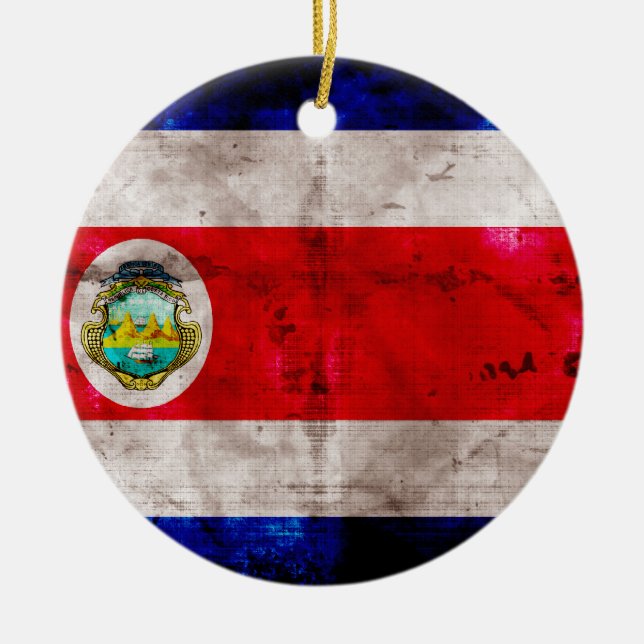 Weathered Costa Rica Flag Ceramic Ornament (Front)