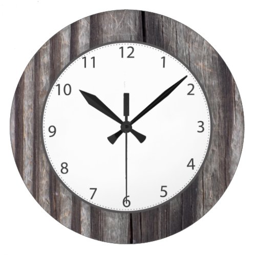Weathered Country Wood Grey Numbers Large Clock