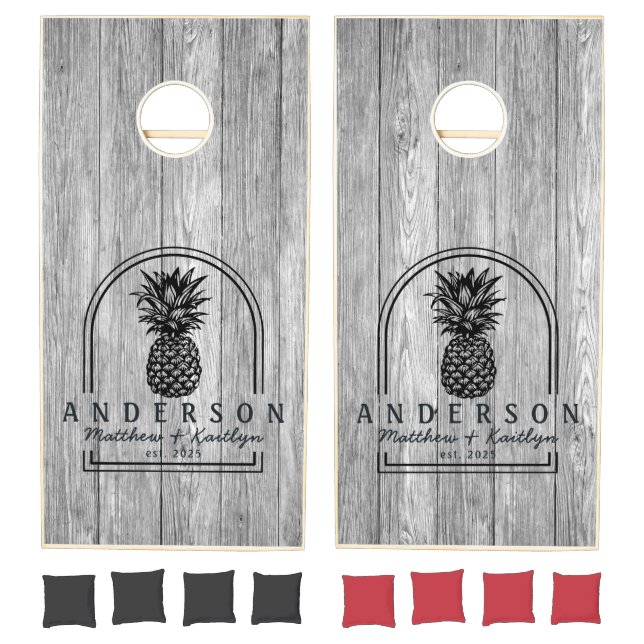 Weathered Dark Gray  Pineapple Wedding Arch & Name Cornhole Set (Set)