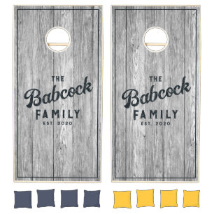 Weathered Dark Gray Wooden Retro Family Name &Year Cornhole Set