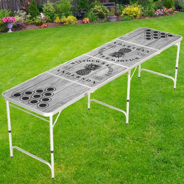 Weathered Dark Gray Wooden Tropical Pineapple Wed Beer Pong Table (Creator Uploaded)