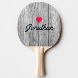 Weathered Dark Gray Wooden Vintage Heart Signature Ping Pong Paddle