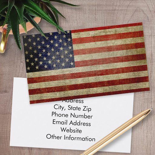 Customizable Weathered, distressed American Flag Business Cards