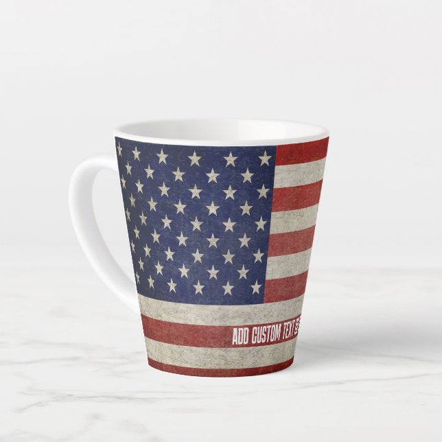 Weathered, distressed American Flag Latte Mug (Left Angle)